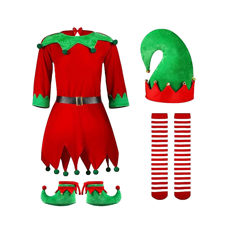 圣诞节亲子服装成人儿童cos绿色精灵表演服幼儿园男圣诞老人套装-图3