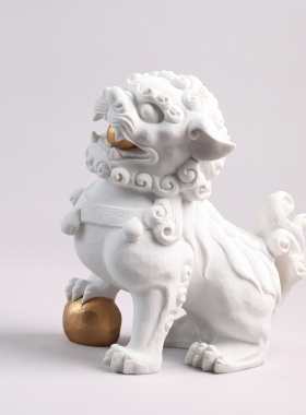 新中式轻奢白色狮子摆件样板间客厅书房玄关博古架U家居装饰工艺