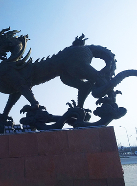 定制大型四c大瑞兽青龙铜雕户外广场石材动物雕塑制作景观落地摆