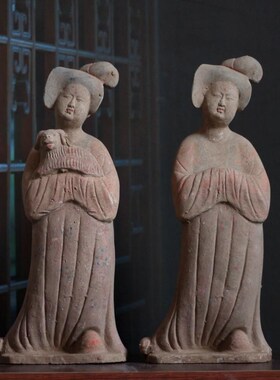 唐代彩绘侍女俑h胖妞乐器佣文物覆制彷古艺术品摆件收藏古风老物