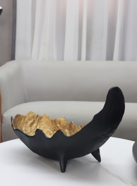 欧式轻奢高级感金色几何金属托盘摆件饭厅客厅玄S关酒店家居装饰