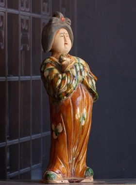 洛阳唐三彩仿古彩绘仕女胖妞陶俑C家居摆件陶瓷工艺品送礼收藏礼