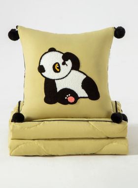 卡通熊猫抱枕被子两用汽车上办公室午睡盖毯枕头二合一折叠夏凉被