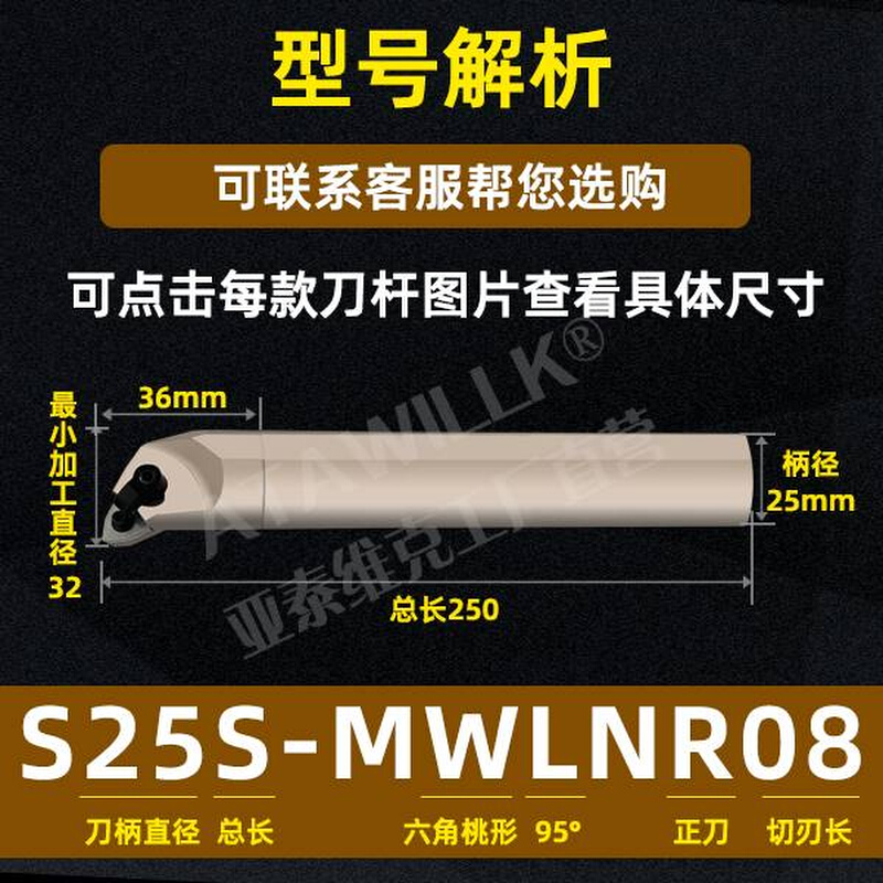 95度镗孔桃形数控压板车刀S16Q/S20R/S25S/S32T-MWLNR08 内孔刀杆 - 图2