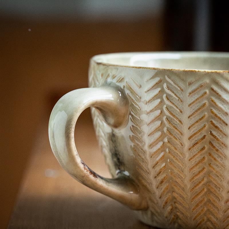 燕麦早餐杯子高颜值复古陶瓷马克杯大容量水杯耐高温牛奶杯麦片碗 - 图2