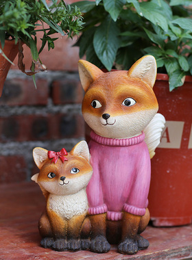 小花园装饰 庭院户外摆件 园艺装D饰树脂小动物猫头鹰卡通狐狸摆