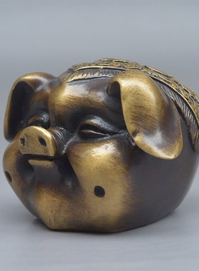 仿古纯铜实心招财生肖猪摆件办公室客厅车载个性创意装饰工艺品