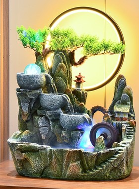 高山流水生财f摆件循环水客厅招财风水球假山水景观鱼缸水车风水