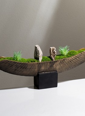 新中式仿真花艺永生青苔植物盆栽茶室摆花售楼处酒楼软.装月牙摆