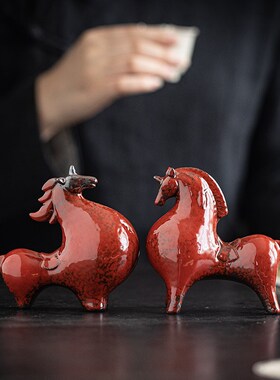 新中式陶瓷小唐马摆件招财生肖马客厅玄关酒柜桌面装饰摆设吉祥物