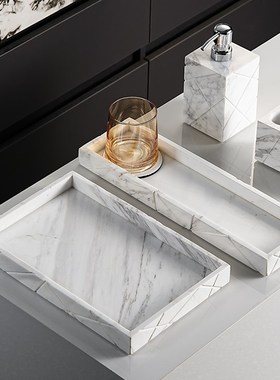 高级简大理石托盘桌面收纳装饰摆件样板房酒店高端台面置物托盘架