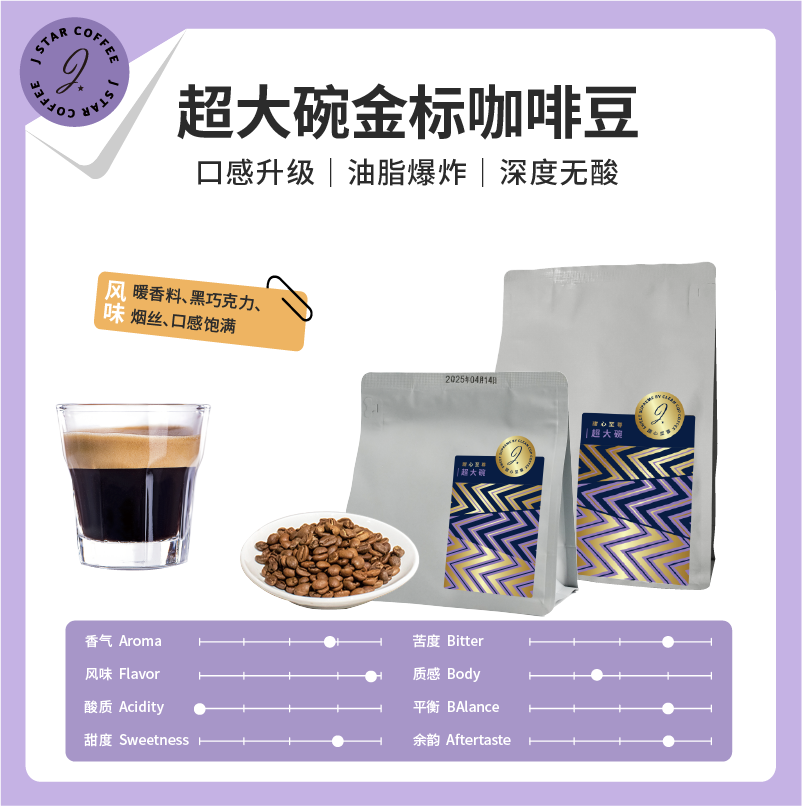 甜心至尊超大碗拼配咖啡豆500g油脂厚重浓郁微酸焦糖意式新鲜烘焙 - 图1