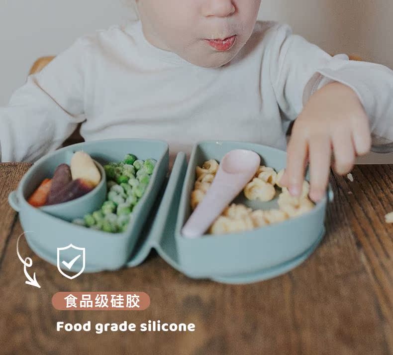 miniware硅胶分格防摔辅食碗儿童辅食餐具宝宝便携餐盘聪明合掌包 - 图1