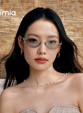 amimia·MOON时尚金属椭圆半框墨镜女高级感防紫外线太阳眼镜新款