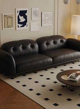 ULLLO 法式复古黑色真皮沙发客厅家用小户型家具现代简约皮艺沙发