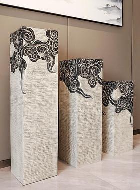 新中式禅意摆件佛系仿古祥云展示柱客厅玄关过道庭院落地装饰底座