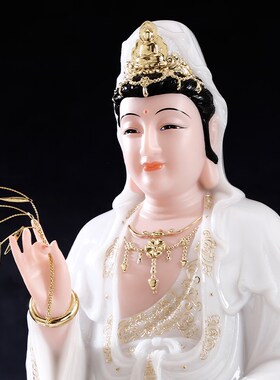 热销观音菩萨f家用供奉摆件汉白玉实心佛像南海观世音地藏王描金