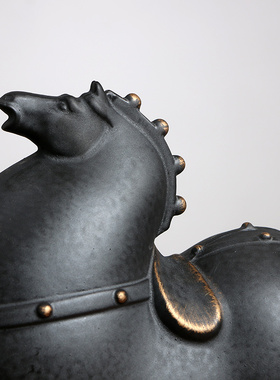 黑色站立a描金唐马摆件创意新中式动物玄关桌面装饰品家居工艺礼