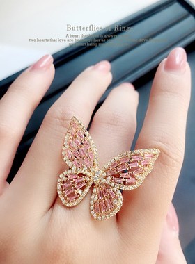 网红夸张食指装饰水晶戒指女开口活口韩国时尚个性潮人日韩版百搭