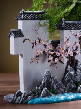 创意景观盆景房子造景文q竹树脂庭院花盆室内禅意桌面装饰建筑家