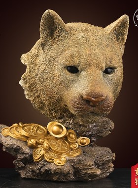 虎首豹首彩铜工艺品客厅家居玄关铜摆件黄铜摆饰大堂桌Z面铜装饰