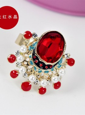 中国风刀马旦京剧脸谱戒指女韩版食指指环尾戒开口U戒气质个性饰