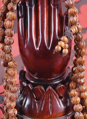 桃木莲花手链108颗念珠手串 女 男莲花佛珠雕刻Y手链多圈手饰