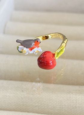 法国手工珐琅 果色物语系列 知更鸟 渐变红苹果  手镯