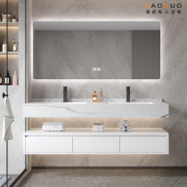 Custom bath room cabinet rock plate seamless bridging ceramic integrated basin washout washroom Cream Winewashing Table Washbasin