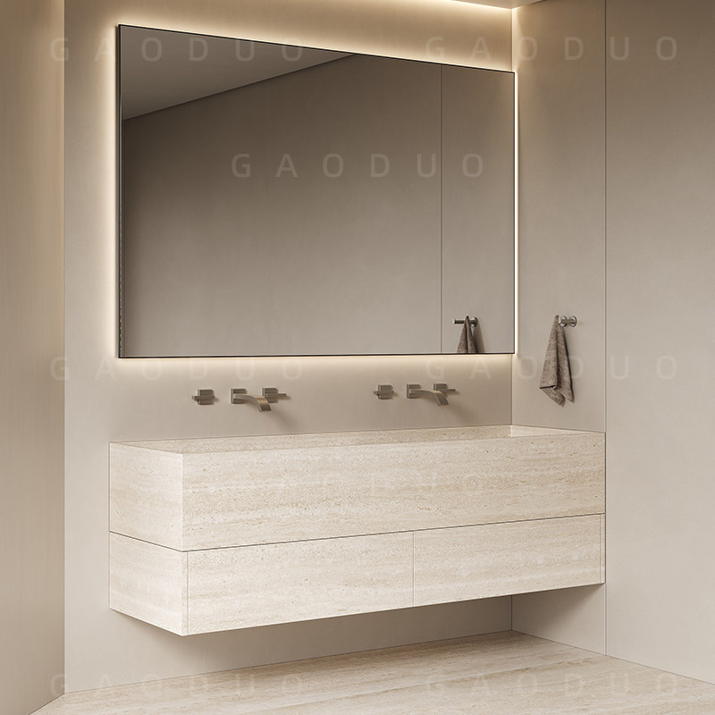 洞石木纹岩板一体无缝盆浴室柜组合卫生间高端洗手洗脸洗漱盆定制,淘宝优惠券,粉丝福利购,淘宝优惠卷