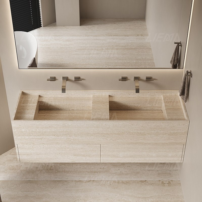 洞石木纹岩板一体无缝盆浴室柜组合卫生间高端洗手洗脸洗漱盆定制,淘宝优惠券,粉丝福利购,淘宝优惠卷