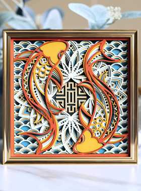 梯木叠雕招财锦鲤客厅玄关电视柜酒柜装饰摆件乔迁新居礼品开业礼