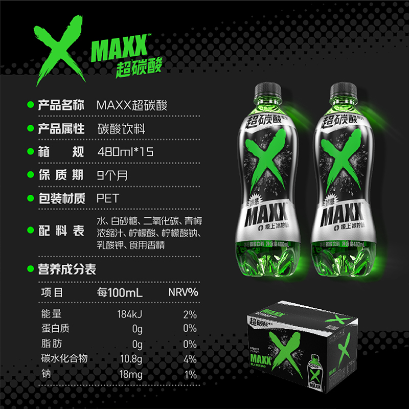 MAXX 超碳酸冰柠味气泡水冰感柠檬饮料汽水新日期整箱 480mlx5瓶 - 图3