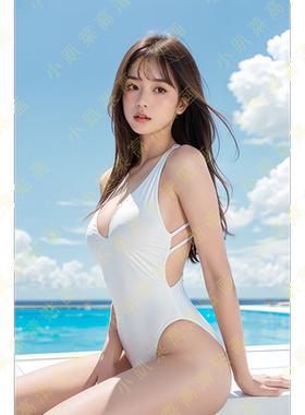 蓝天纯欲美女比基尼自粘装饰贴画宿舍卧室美少女卡通装饰画防水