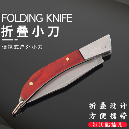 高档檀木家用折叠小刀户外便携随身携带切水果迷你小刀钥匙扣 - 图0