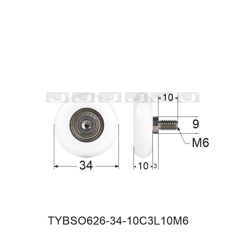 。M626包塑料轴承滑轮滚轮尼龙轮圆弧型R型6*34*10带外螺纹不绣钢 - 图3