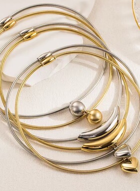 钛钢项链不掉色冷淡金属风弧形弯管吊坠设计项圈时尚百搭颈链