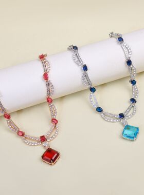 清冷感蓝色几何项链女轻奢感晚礼服锁骨链甜美气质时尚颈链