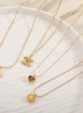 新款百搭简约ins钛钢18K金小香风项链女气质小众设计感爱心锁骨链