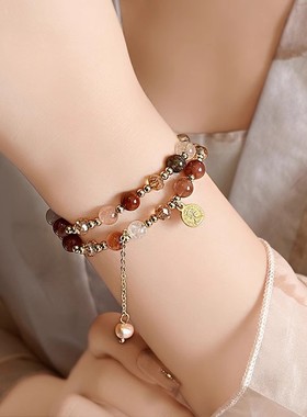 双层叠戴原石水晶手链女款轻奢小众精致手串珍珠饰品2025新款手饰