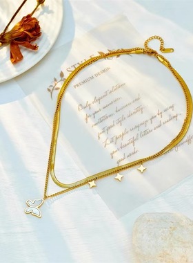 轻奢小众设计感仙双层白色贝壳蝴蝶锁骨链网红时尚百搭流苏