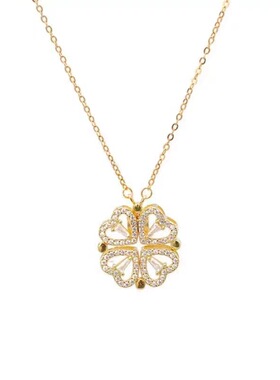 纯银925爱心四叶草开合折叠一款两戴项链满钻轻奢感锁骨链感