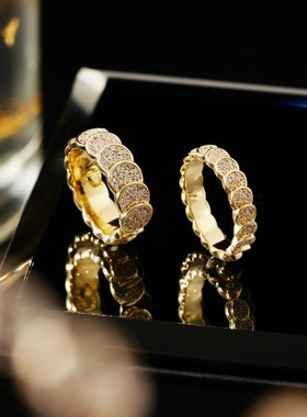 铜镀真金戒指闪耀感满钻鳞片开口戒指简约个性ins时尚饰品女