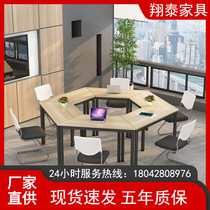 Student Reading Room Table And Chairs Hexagon Training Table Free Combined Trapezoidal Table Meeting Splicing Table Creator Classroom Desk Bench