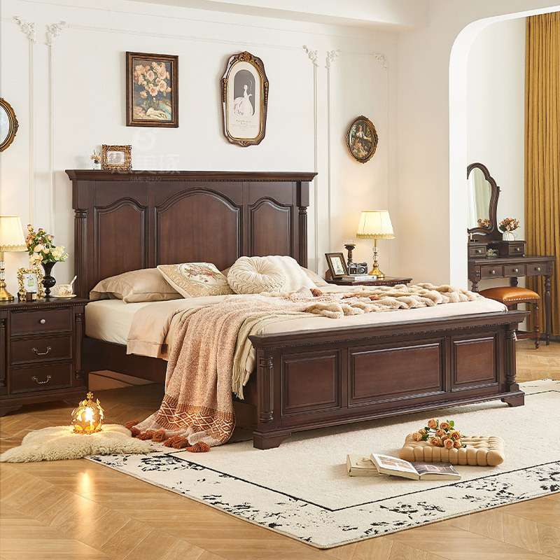 美式床复古美式实木床双人床法式大床卧室床主卧家具美式轻奢床 - 图0