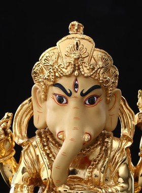 极速台湾盛凡象鼻财神密宗佛像红财C神 象头金刚 泰国象神摆件纯