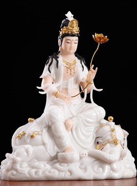 极速文殊菩萨汉白玉普贤菩萨佛像家用G供奉兔生肖守护神文殊摆件