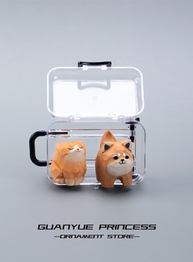 可爱手工木雕小猫小狗摆件迷你行李箱桌面办公室工位装饰520礼物