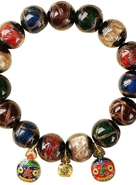 古法香灰琉璃男女五彩吞金兽手链