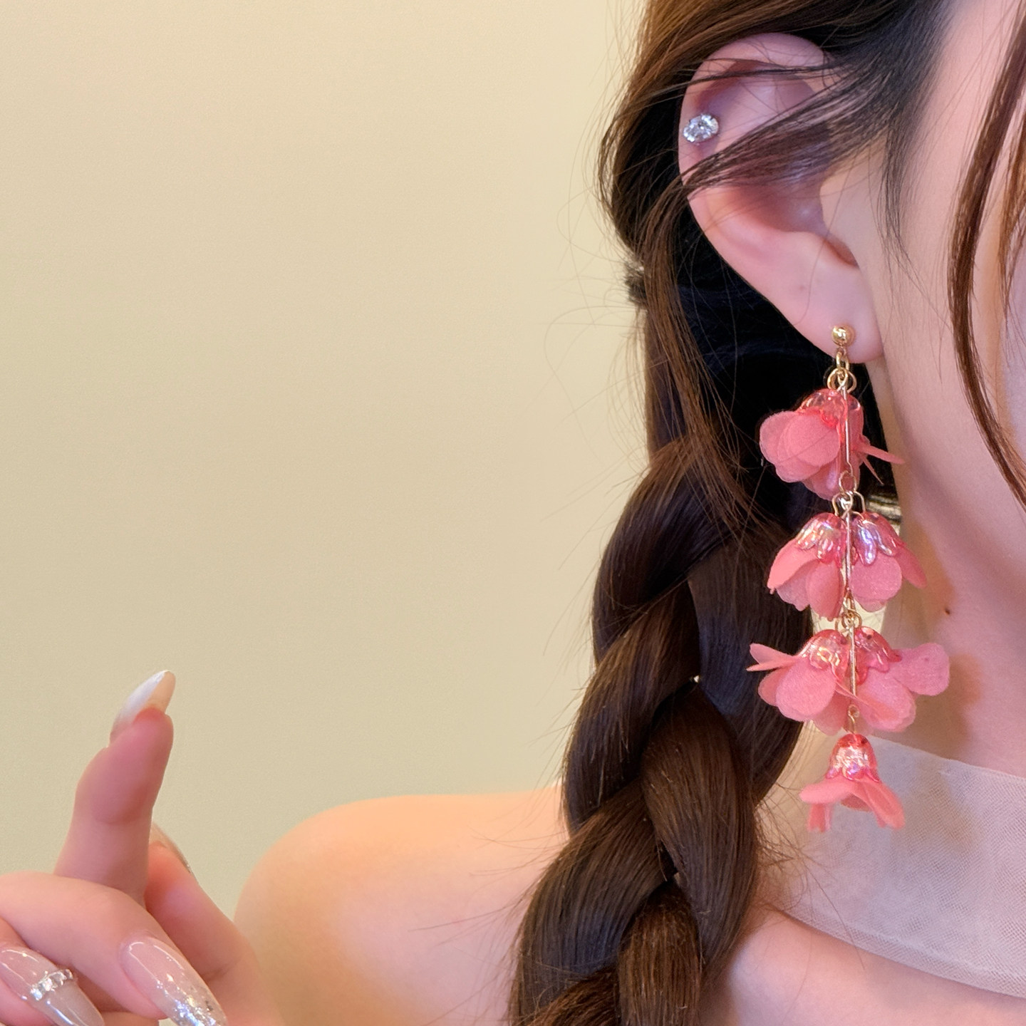 空谷幽兰 氛围感蓝色花朵流苏耳环女小众绝美耳钉海边度假风耳饰,淘宝优惠券,粉丝福利购,淘宝优惠卷